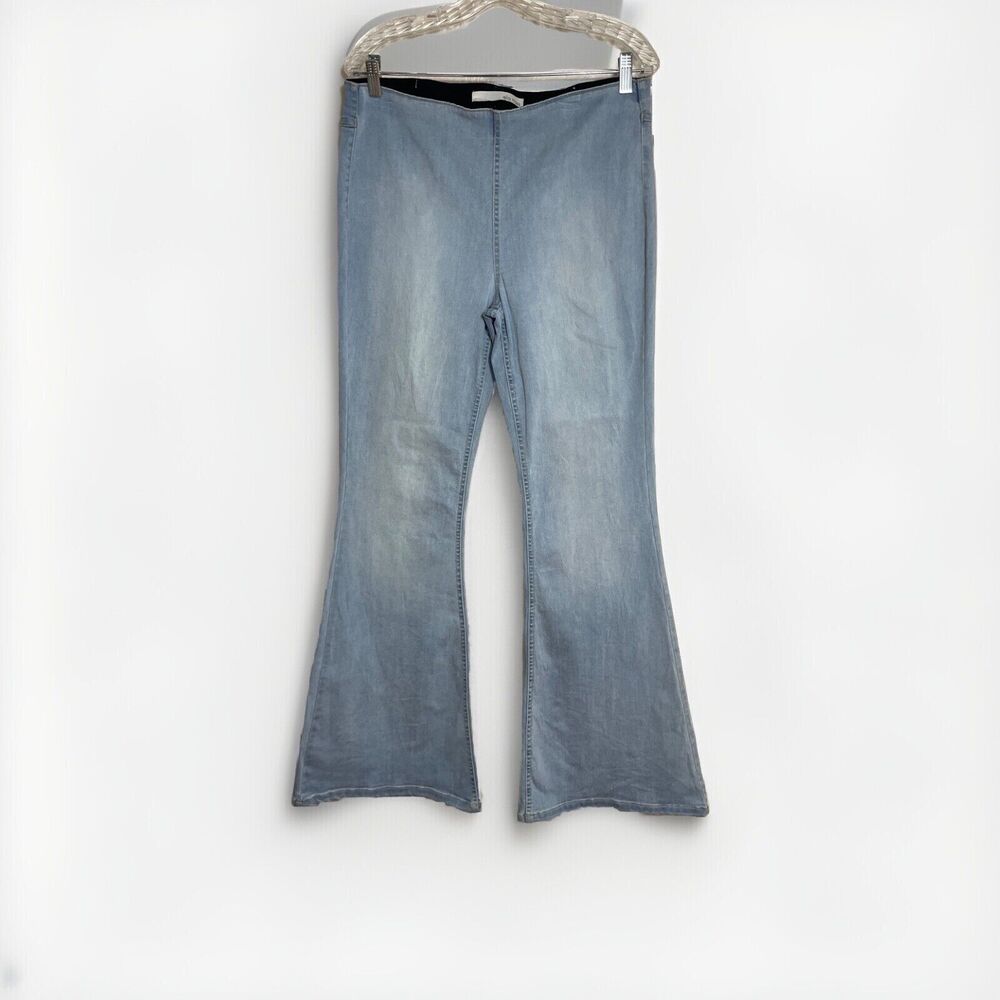 Ella Moss Jr 31x32 High Rise pull on Flare Stretch Blue Jeans Long  70s 90s Boho